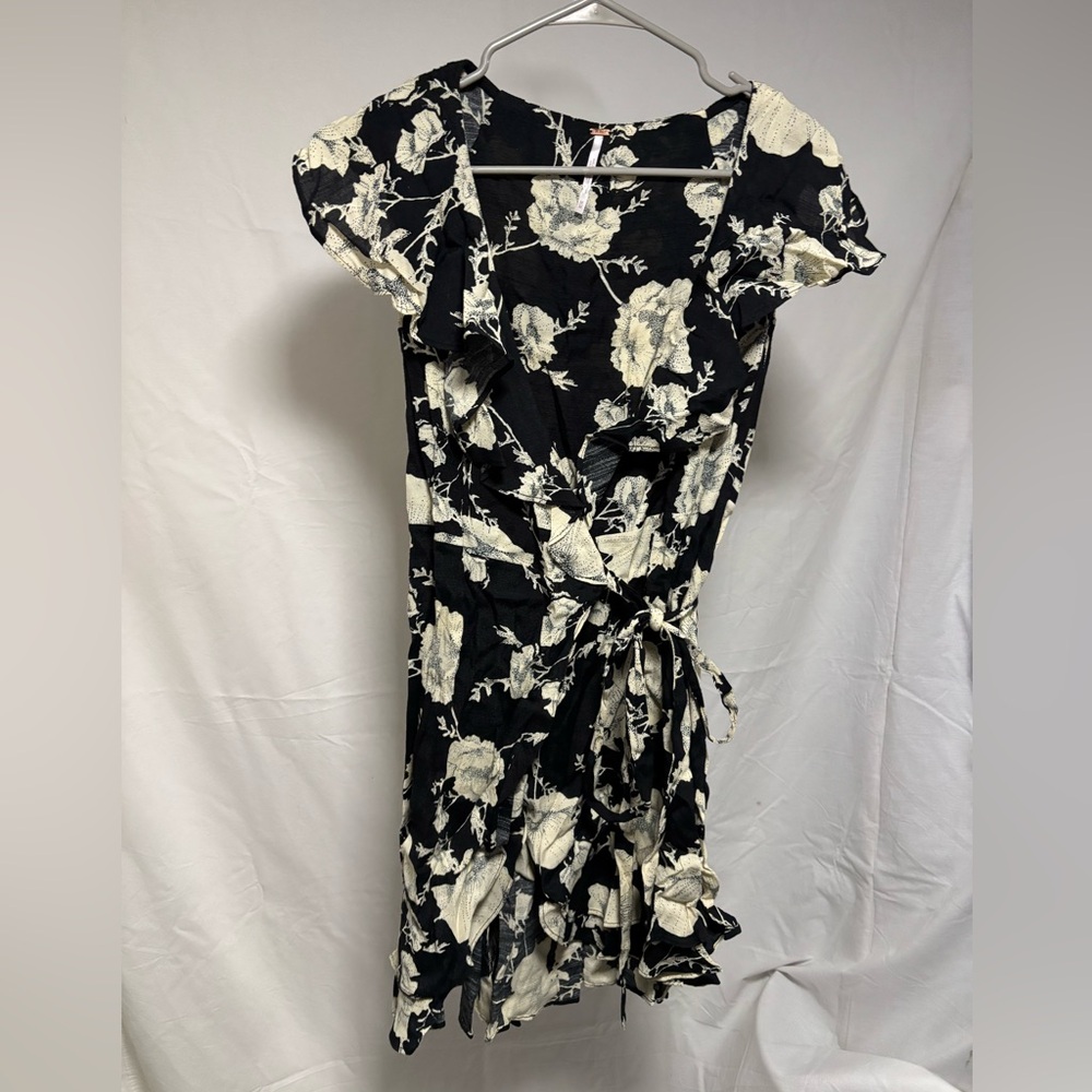 Free People French Quarter Black Floral Wrap Dress Size M